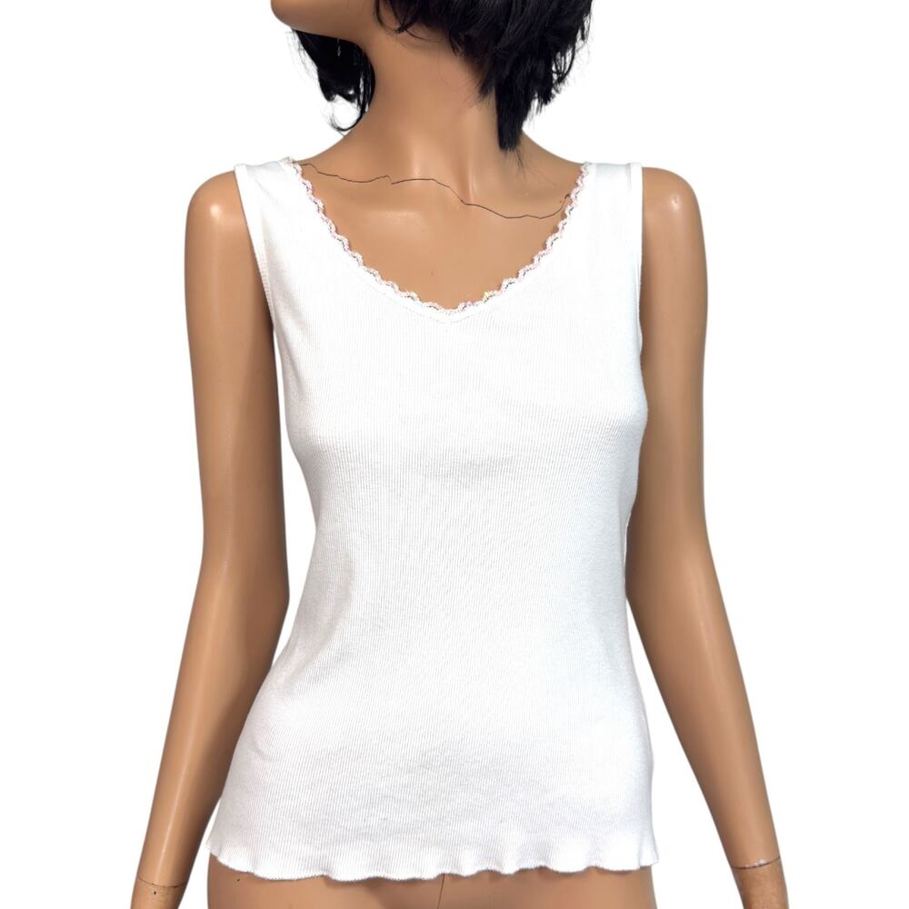 Ribbed Sequin Lace Trim Tank Top M Y2k Coquette Cami Elena Bella Layers
